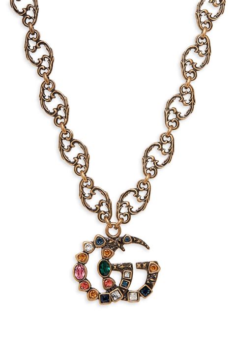 gucci crystal double g necklace|gucci engraved heart necklace.